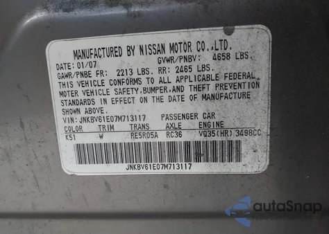 2007 Infiniti G35 z USA, uszkodzony, nr VIN JNKBV61E07M713117